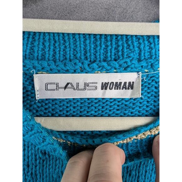 Vintage Chaus Sweater Women’s size 2X Blue Knit Purse Pocket Long Sleeve - Picture 3 of 12
